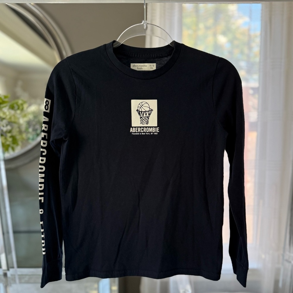 Abercrombie Kids Black Long Sleeve Tee with Basketball Graphic